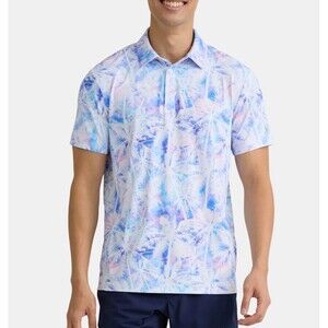 Birdie Bound Men’s XL Golf Polo White Tie Dye Tropical Palm Print Stretch
